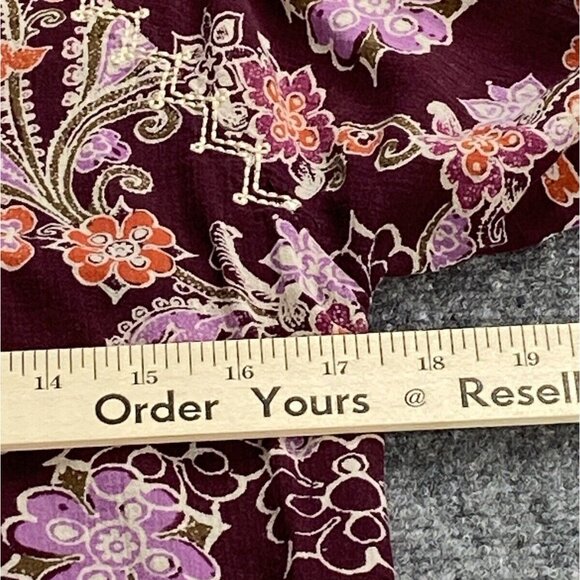 Eddie Bauer Blouse Womens S Purple Embroidered Tasseled Paisley Boho Semi Sheer - Picture 14 of 14